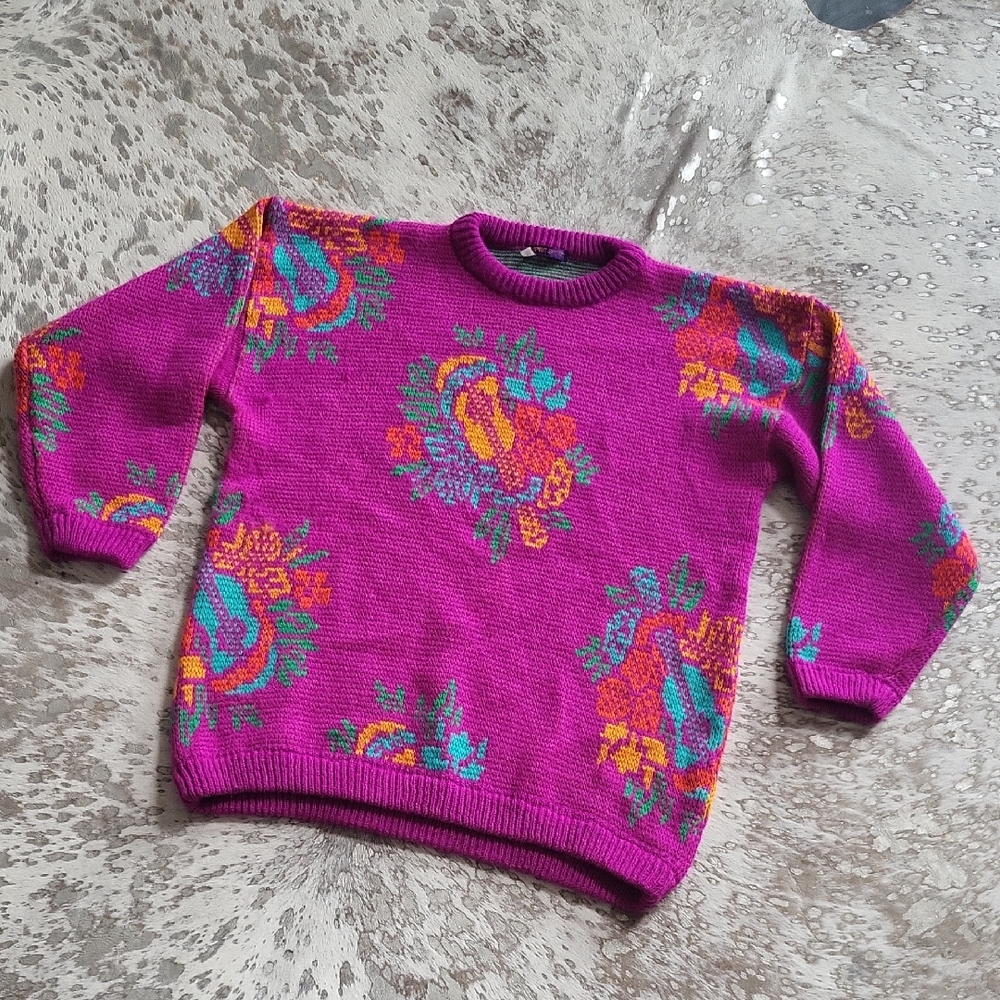 Esprit Sport Vintage 80's Sweater Flower Ukulele Print SzM